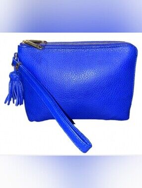 TALBOTS Pebbled Leather Double Zipper Wristlet  in Cobalt Blue